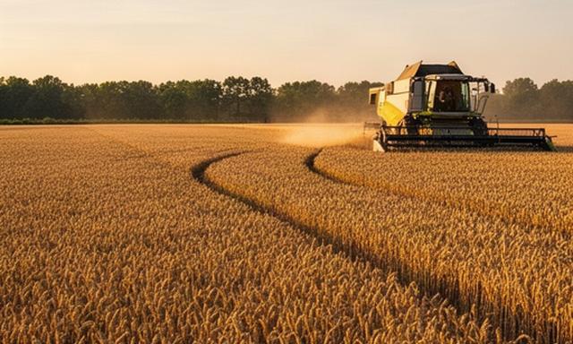 Gouden graanakker in Noord-Brabant met combine en digitale perceelregistratie