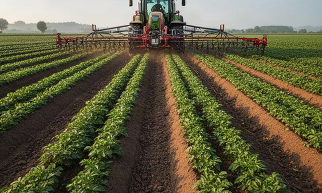 Aardappelruggen op Brabantse zandgrond met trekker voor variabele bemesting